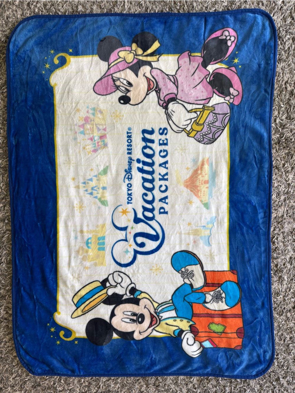 Tokyo Disney Vacation Packages Blanket & Orange Travel Pouch with Sticker Decals - Picture 2 of 4